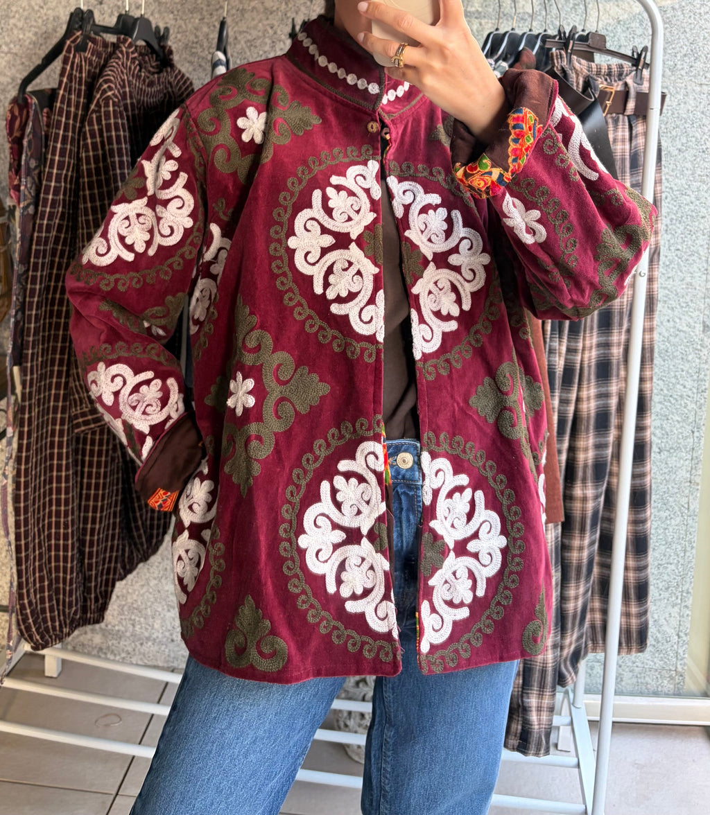 Chaqueta suzani Burdeos