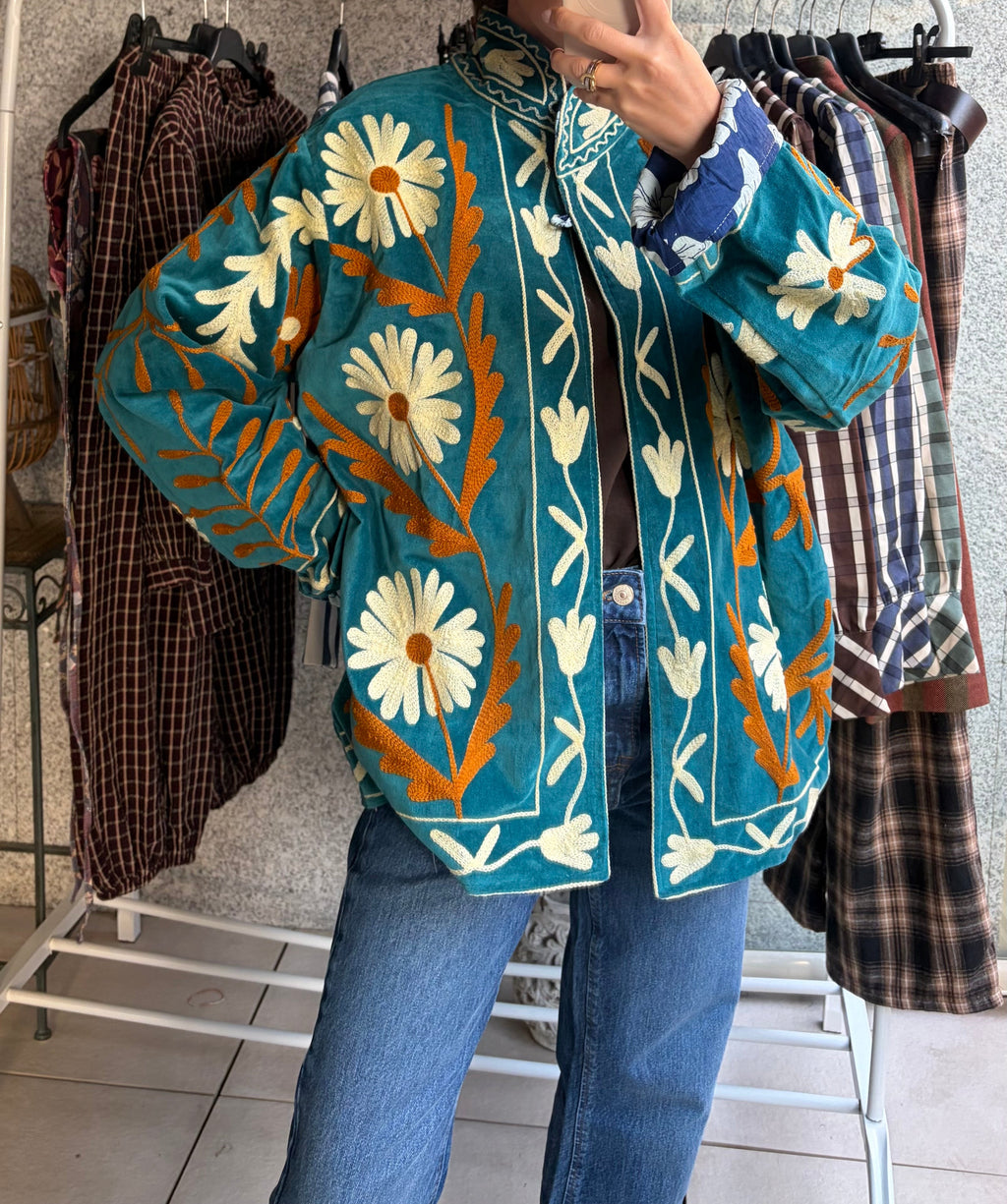 Chaqueta suzani turquesa